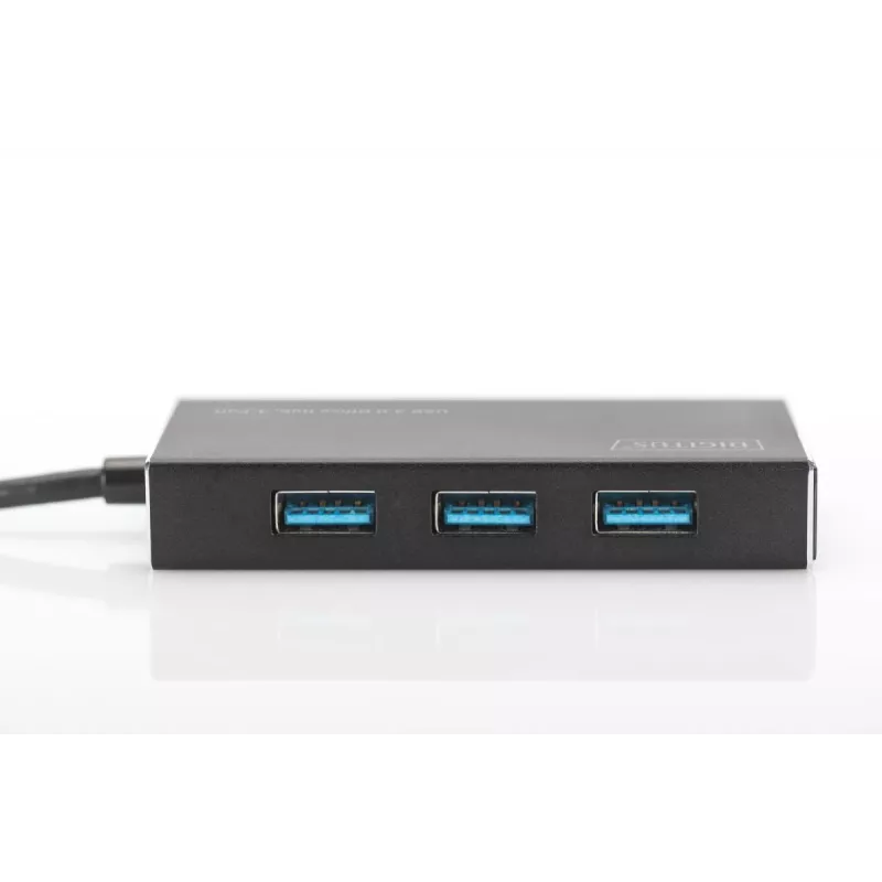 DIGITUS USB 3.0 centrmezgls, 4 portu, ietver 5V/2A barošanas bloku, alumīnija korpuss