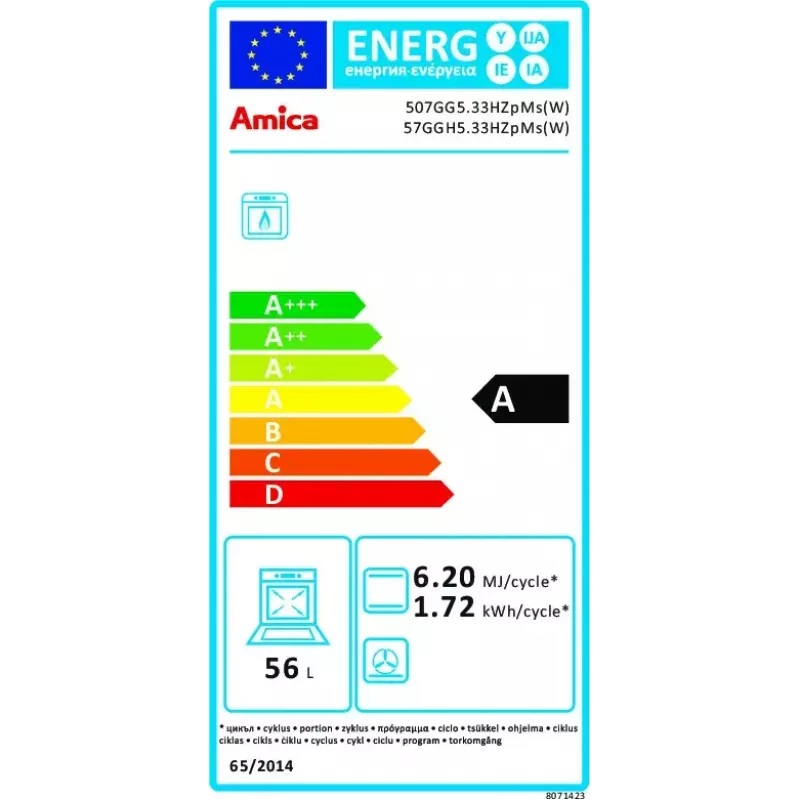 Brīvi stāvoša plīts Amica 57GGH5.33HZpMs(W) Balta