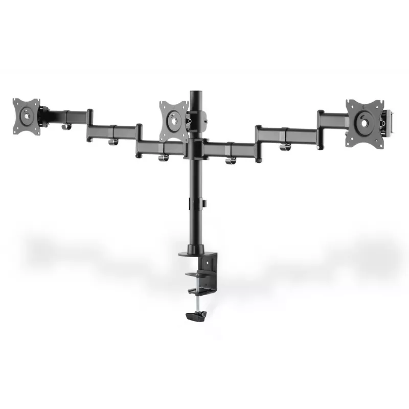 DIGITUS Triple Monitor Desk clamp mount, Melns 90degree Swivel,45degree Tilt,rotate 360degree,15-27in TFT, max load 3x8Kg,VESA max100x100