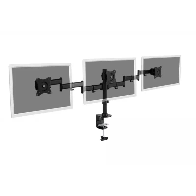 DIGITUS Triple Monitor Desk clamp mount, Melns 90degree Swivel,45degree Tilt,rotate 360degree,15-27in TFT, max load 3x8Kg,VESA max100x100