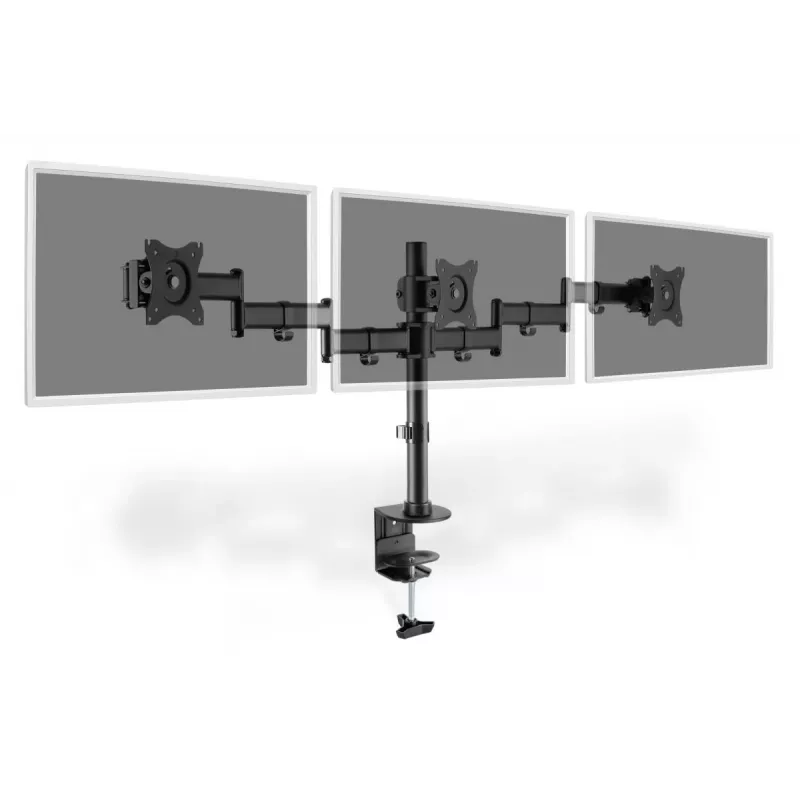 DIGITUS Triple Monitor Desk clamp mount, Melns 90degree Swivel,45degree Tilt,rotate 360degree,15-27in TFT, max load 3x8Kg,VESA max100x100