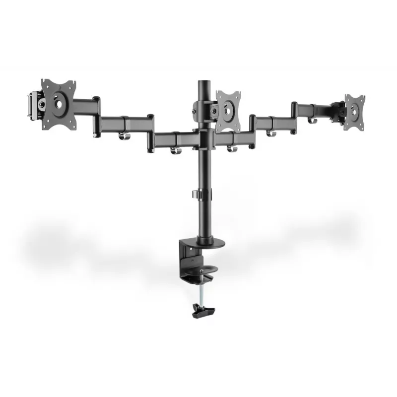DIGITUS Triple Monitor Desk clamp mount, Melns 90degree Swivel,45degree Tilt,rotate 360degree,15-27in TFT, max load 3x8Kg,VESA max100x100
