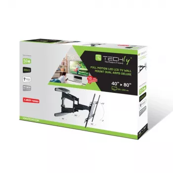Techly 40-80 īpaši plāns, pilnas kustības LCD TV stiprinājuma kronšteins pie sienai, melns, ICA-PLB 172L
