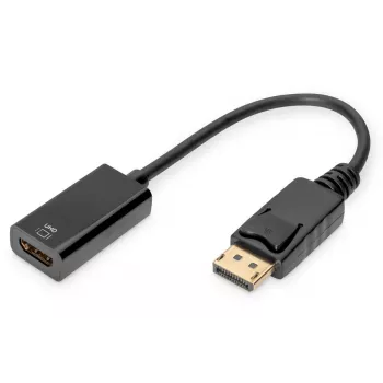 DIGITUS ASSMANN DisplayPort adaptera kabelis, DP - HDMI A tipa M/F, 20cm ar bloķēšanu, HDMI Ver. 2.0, aktīvs, CE, zelts, melns