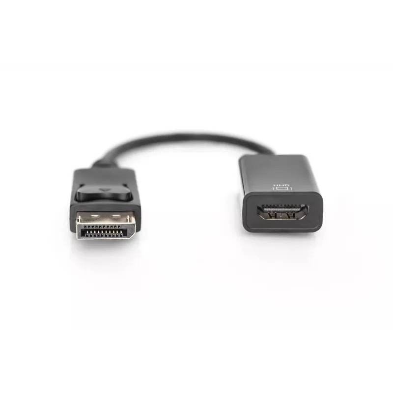 DIGITUS ASSMANN DisplayPort adaptera kabelis, DP - HDMI A tipa M/F, 20cm ar bloķēšanu, HDMI Ver. 2.0, aktīvs, CE, zelts, melns