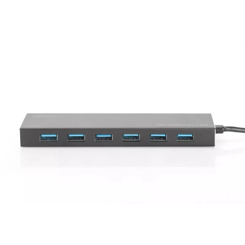 DIGITUS USB 3.0 centrmezgls, 7 porti, ieskaitot 5V/3,5A barošanas bloku, alumīnija korpuss