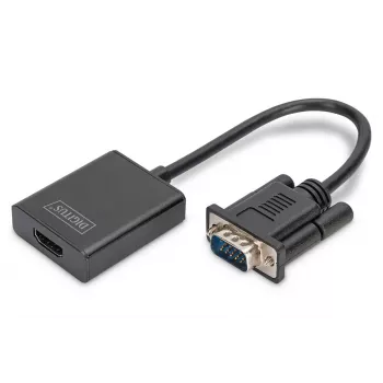 DIGITUS VGA uz HDMI pārveidotājs + Audio (3,5 mm) Full HD (1080p), kabeļa garums 15 cm, melns
