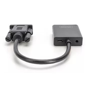 DIGITUS VGA uz HDMI pārveidotājs + Audio (3,5 mm) Full HD (1080p), kabeļa garums 15 cm, melns