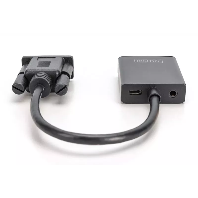 DIGITUS VGA uz HDMI pārveidotājs + Audio (3,5 mm) Full HD (1080p), kabeļa garums 15 cm, melns