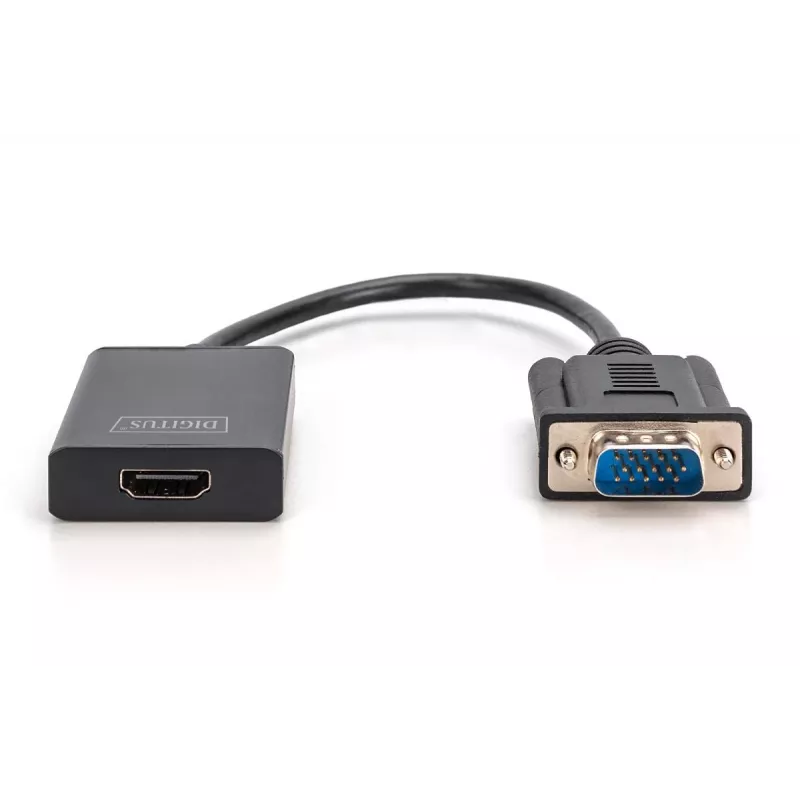 DIGITUS VGA uz HDMI pārveidotājs + Audio (3,5 mm) Full HD (1080p), kabeļa garums 15 cm, melns