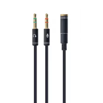 Audio adapter Gembird CCA-418M 3.5 mm ligzda uz 2×3.5 mm spraudnis, 0,2 m, melns