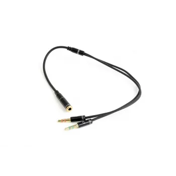 Audio adapter Gembird CCA-418M 3.5 mm ligzda uz 2×3.5 mm spraudnis, 0,2 m, melns