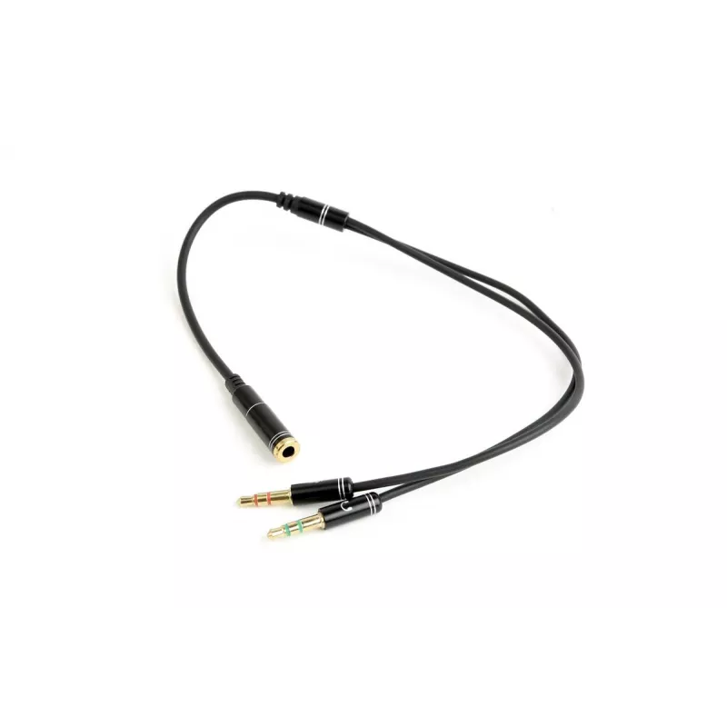 Audio adapter Gembird CCA-418M 3.5 mm ligzda uz 2×3.5 mm spraudnis, 0,2 m, melns