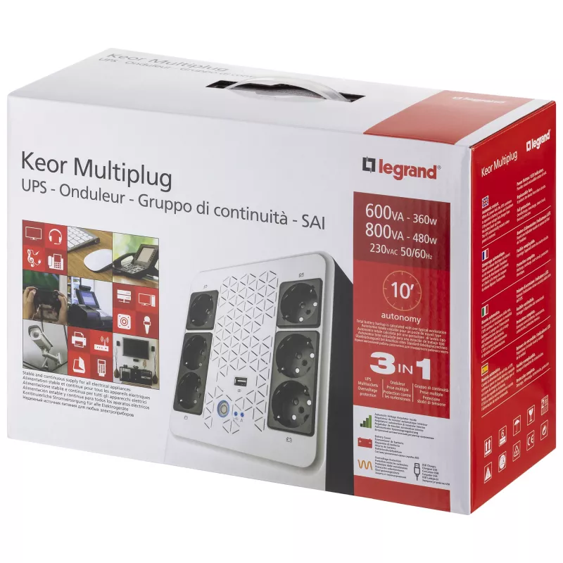 Legrand Keor ASI MULTIPLUG 800 FR nepārtrauktās barošanas avots (UPS) Line-Interactive 0.8 kVA 480 W 6 AC kontaktligzdas