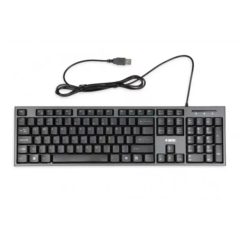 Vadu klaviatūras un peles komplekts IBOX IKMS606 — pilna izmēra QWERTY UK angļu klaviatūra, USB, melna, pele 800 DPI