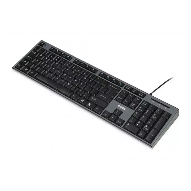 Vadu klaviatūras un peles komplekts IBOX IKMS606 — pilna izmēra QWERTY UK angļu klaviatūra, USB, melna, pele 800 DPI