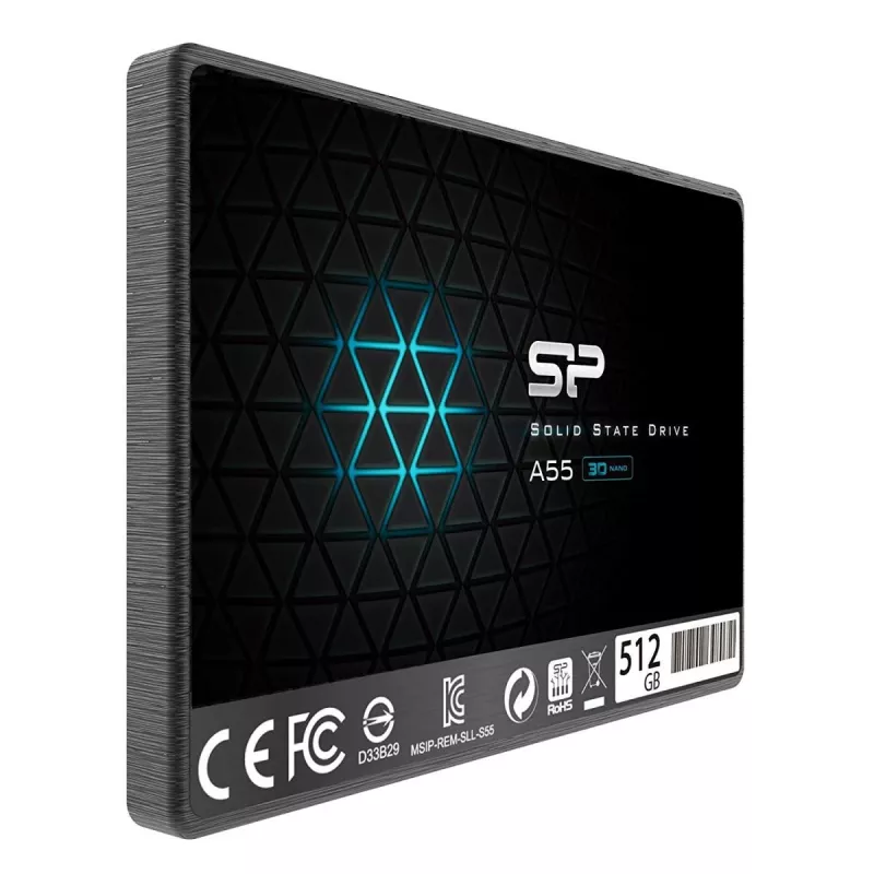2,5 collu SATA III SSD Silicon Power Ace A55 — 512 GB, 3D TLC, līdz 560/530 MB/s, 7 mm, melns