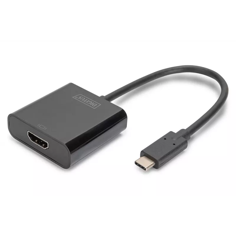 DIGITUS USB-C uz HDMI adapteris, 4K/30Hz kabeļa garums: 20 cm, melns