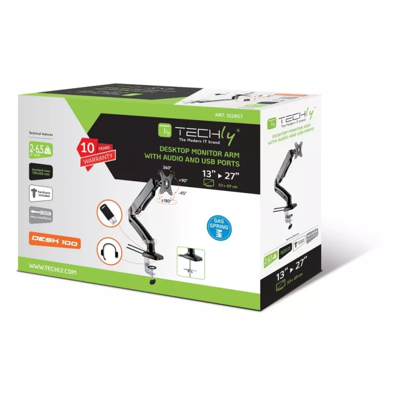 Techly ICA-LCD 514 monitora stiprinājums / statīvs 68,6 cm (27 collas) Galda Melns