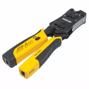 Intellinet Universal Modular Plug Crimping Tool and kabelis Tester, 2-in-1 Crimper and kabelis Tester: Cuts, Strips, Terminates and Tests, RJ45/RJ11/RJ12/RJ22