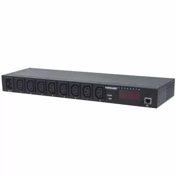 Intellinet 19 inch inteliģentais 8 portu PDU, 19 inch statņu montējams C13 inteliģentais strāvas sadales bloks; uzrauga jaudu, temperatūru un mitrumu
