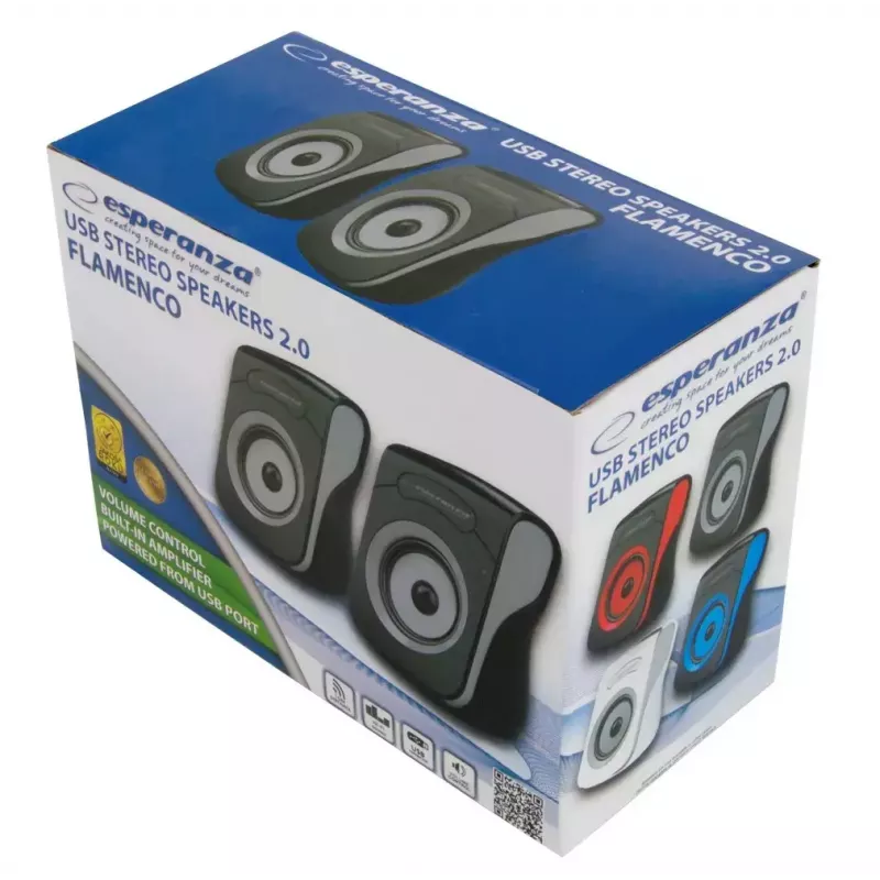Skaļruņi 2.0 USB Flamenco melns/pelēks, EP140KE, 6W
