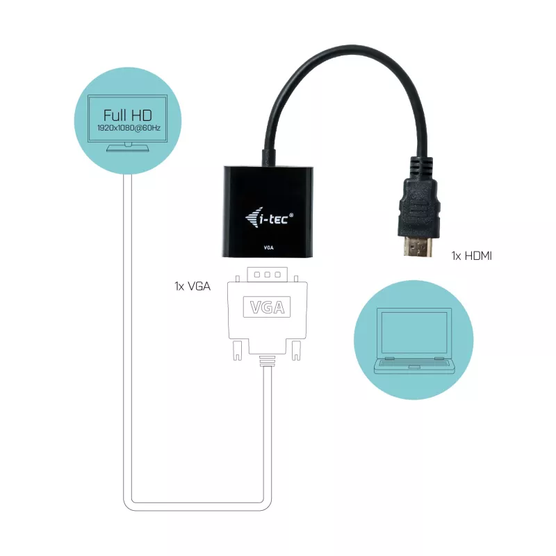 i-tec HDMI to VGA kabelis Adapter, 0.15 m, HDMI, VGA, Male, Female, 1920 x 1080 pixels
