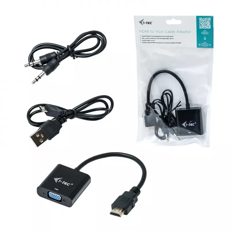 i-tec HDMI to VGA kabelis Adapter, 0.15 m, HDMI, VGA, Male, Female, 1920 x 1080 pixels
