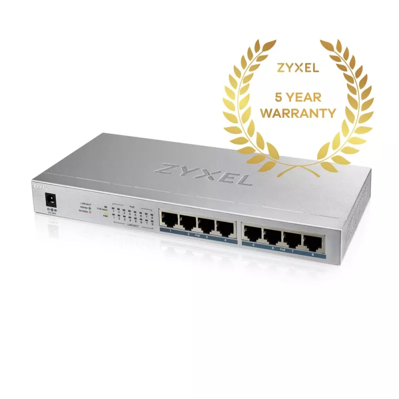 Zyxel GS1008HP Nepārvaldāms Gigabitu Ethernet (10/100/1000) barošana pa Ethernet (PoE) Pelēks