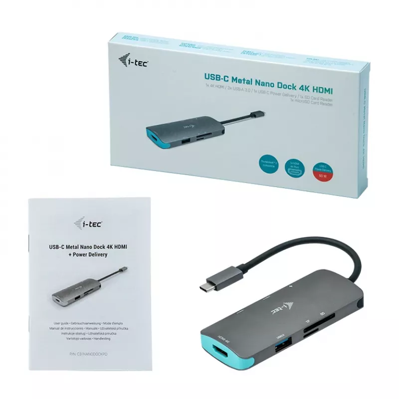 Dokstacija i-tec Metal USB-C Nano Dock 4K HDMI + Power Delivery 100 W