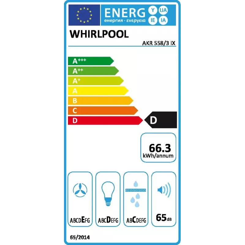 Sienas nosūcējs Whirlpool AKR 558/3 IX, alumīnija filtrs, trokšņa līmenis: N/A