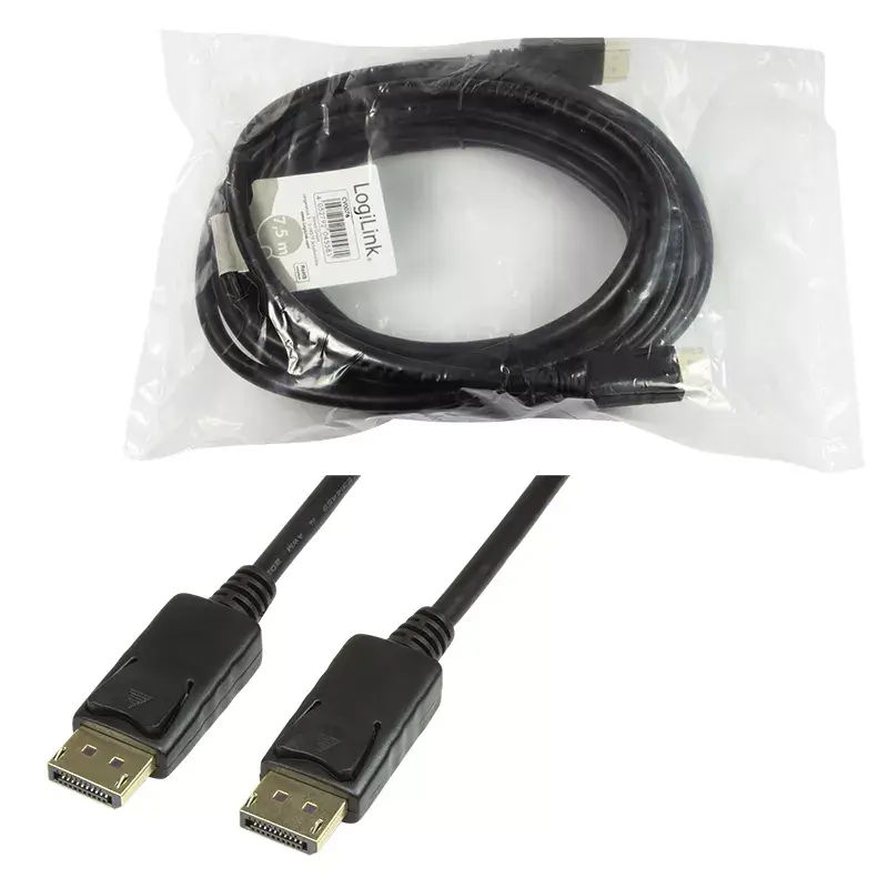 DisplayPort kabelis LogiLink CV0076 7,5 m Melns