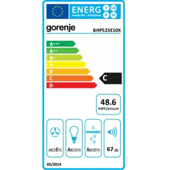 Gorenje BHP523E10X tvaika nosūcējs daļēji iebūvējams (izvelkams) Nerūsējošais tērauds 180 m³/h