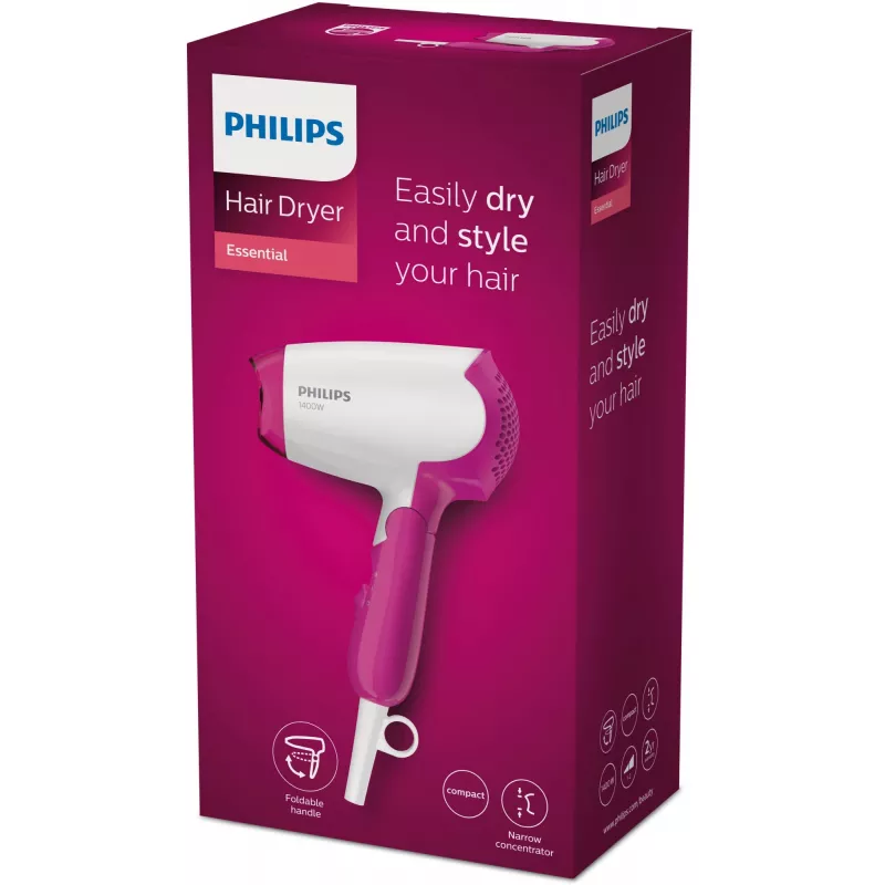 Philips Essential Care BHD003/00 matu fēns 1400 W Rozā, Balts