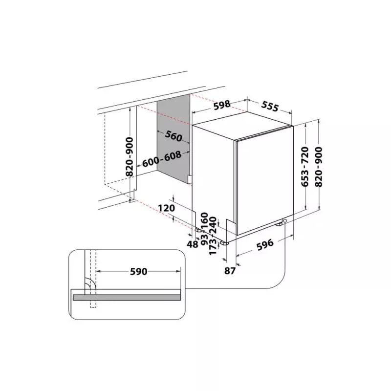 Daļēji iebūvējama trauku mazgājamā mašīna WHIRLPOOL WIC 3C26 F — 60 cm, 14 komplekti, 46 dB, Energoklase E