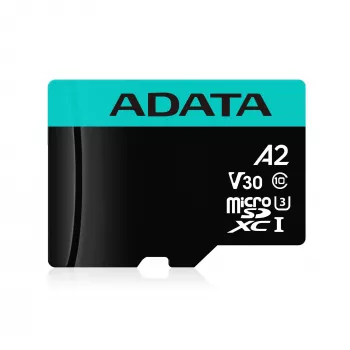 MicroSDXC atmiņas karte ADATA 128GB UHS‑I Premier Pro V30 U3 Class 10, 100/80 MB/s, ūdensizturīga, ar SD adapteri