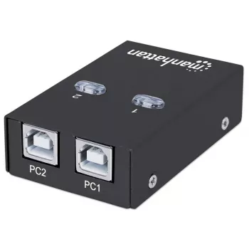 USB koplietošanas slēdzis MANHATTAN 162005, USB 2.0 Type-B, 2 pieslēgvietas, 480 Mbps, 1,5 m kabelis, balts