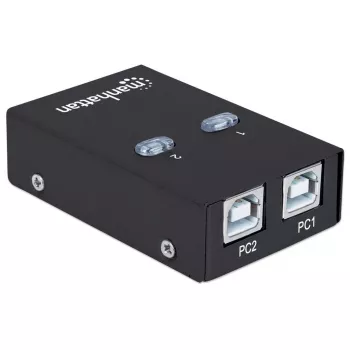 USB koplietošanas slēdzis MANHATTAN 162005, USB 2.0 Type-B, 2 pieslēgvietas, 480 Mbps, 1,5 m kabelis, balts