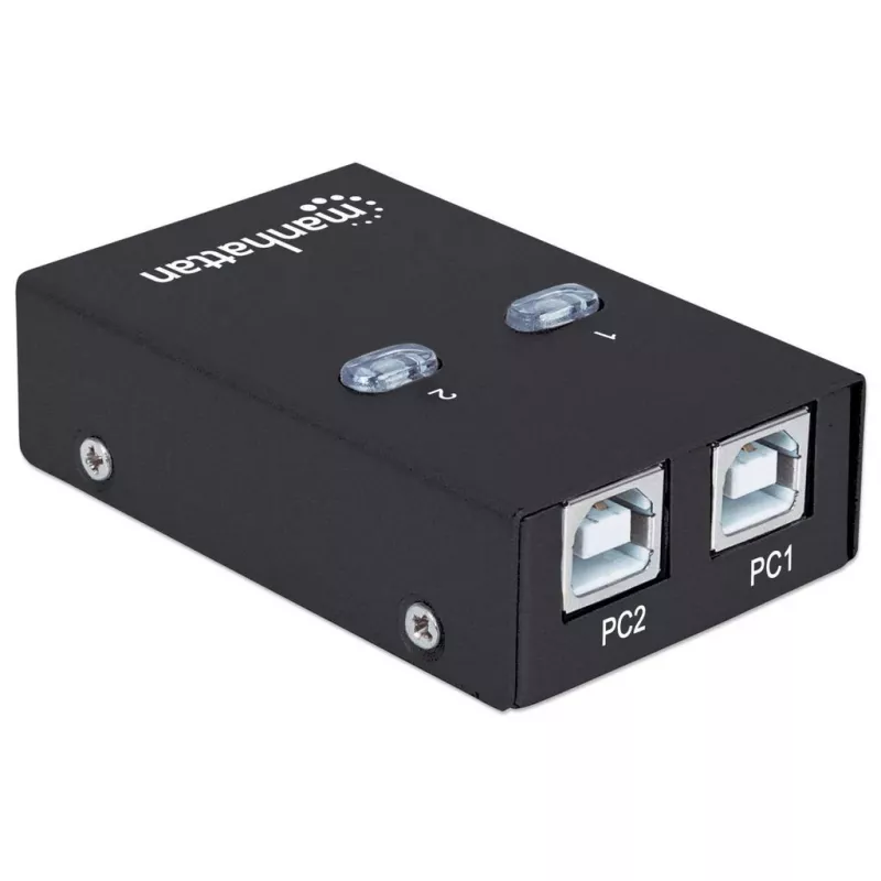 USB koplietošanas slēdzis MANHATTAN 162005, USB 2.0 Type-B, 2 pieslēgvietas, 480 Mbps, 1,5 m kabelis, balts