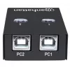 USB koplietošanas slēdzis MANHATTAN 162005, USB 2.0 Type-B, 2 pieslēgvietas, 480 Mbps, 1,5 m kabelis, balts