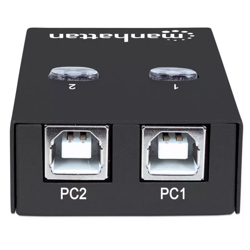 USB koplietošanas slēdzis MANHATTAN 162005, USB 2.0 Type-B, 2 pieslēgvietas, 480 Mbps, 1,5 m kabelis, balts