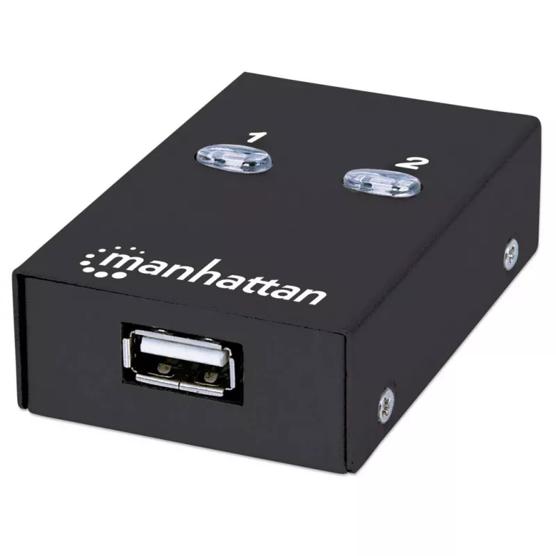 USB koplietošanas slēdzis MANHATTAN 162005, USB 2.0 Type-B, 2 pieslēgvietas, 480 Mbps, 1,5 m kabelis, balts