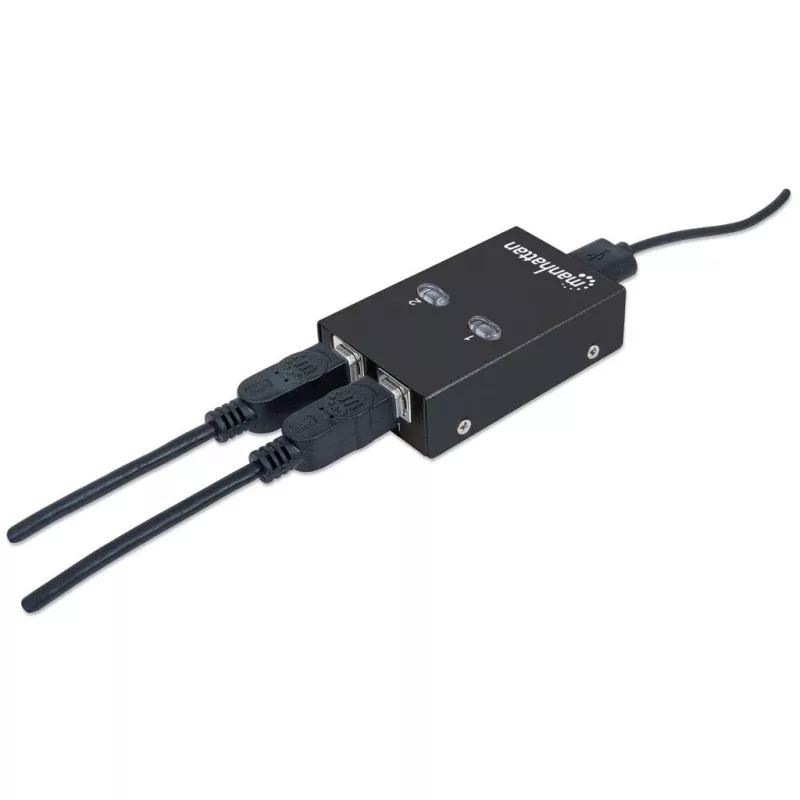 USB koplietošanas slēdzis MANHATTAN 162005, USB 2.0 Type-B, 2 pieslēgvietas, 480 Mbps, 1,5 m kabelis, balts