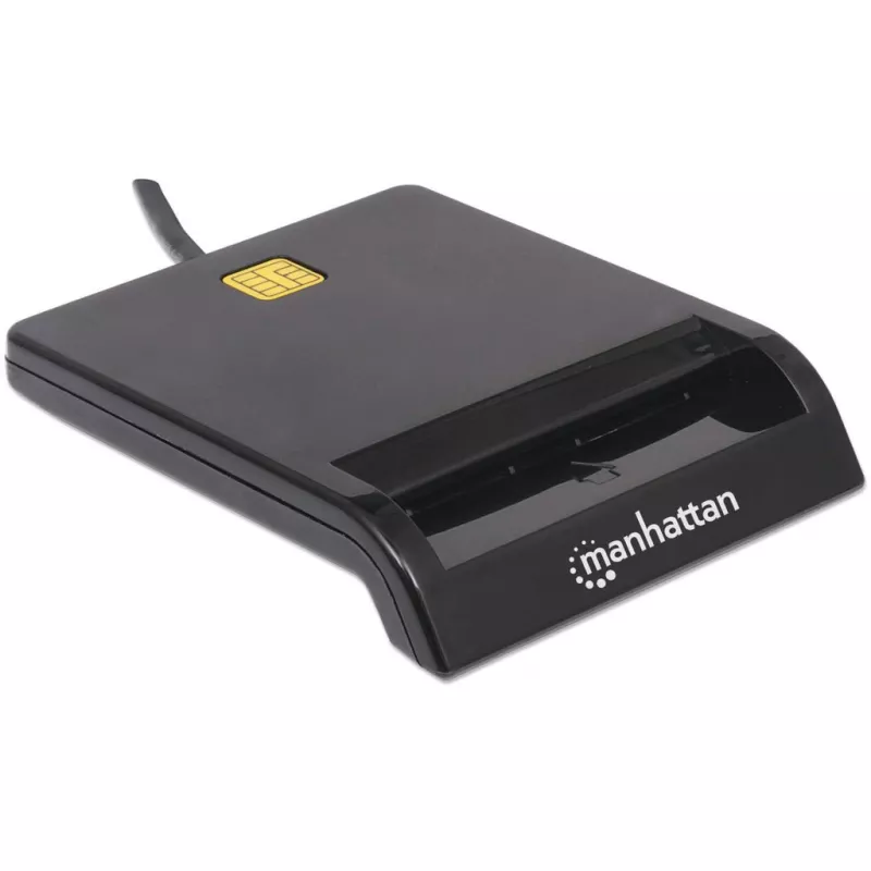 Kontaktviedkaršu lasītājs MANHATTAN 102049 — USB 2.0, kabelis 1,05 m, melns, ABS korpuss