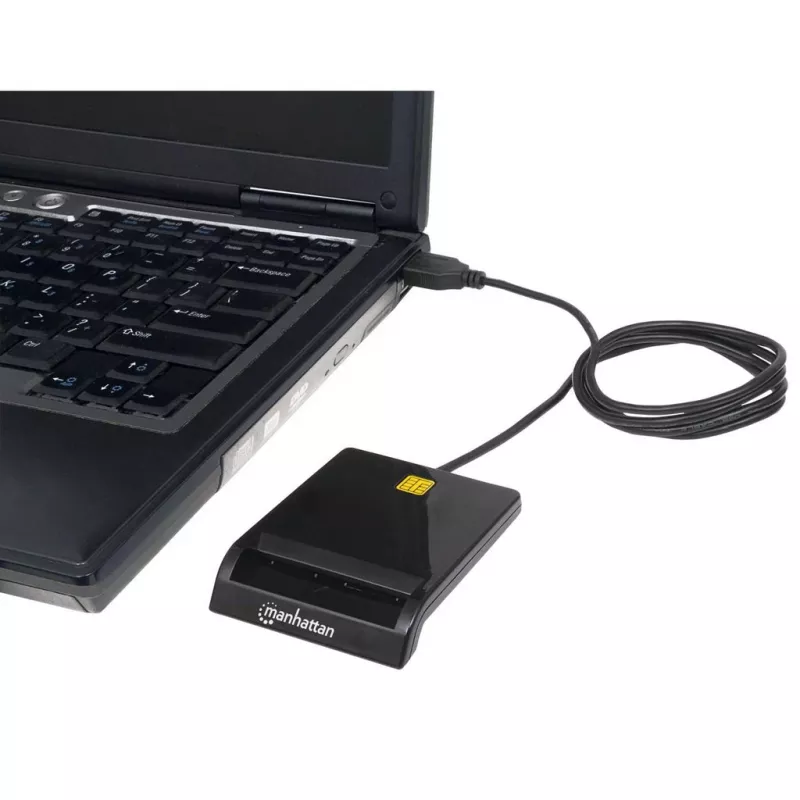 Kontaktviedkaršu lasītājs MANHATTAN 102049 — USB 2.0, kabelis 1,05 m, melns, ABS korpuss
