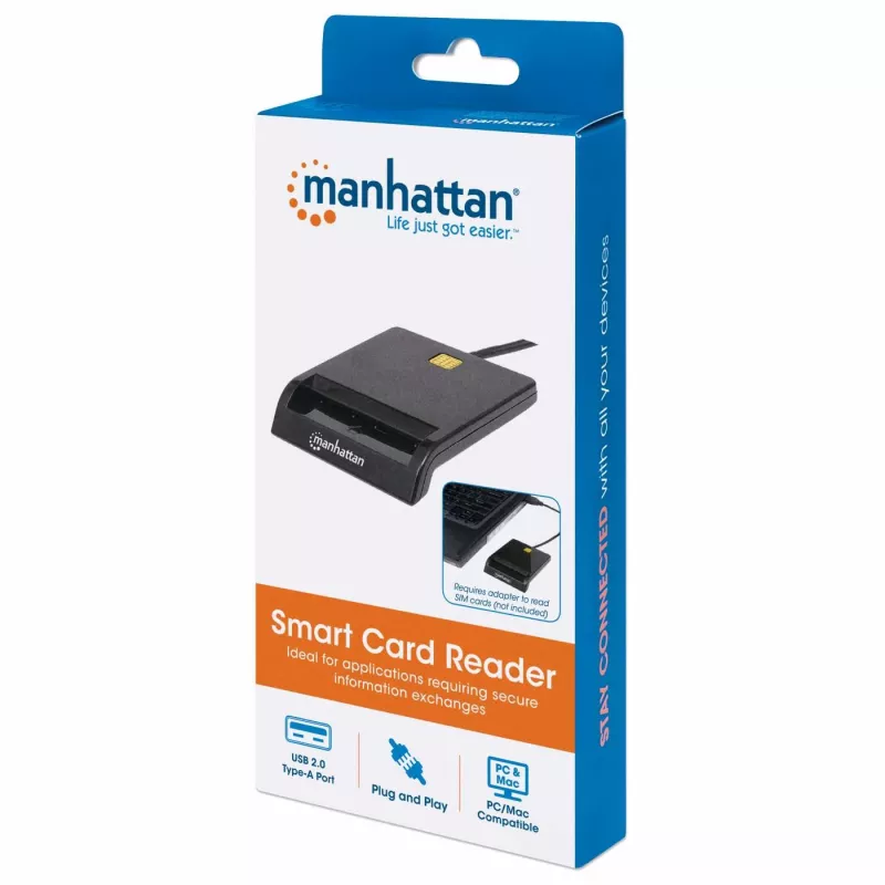Kontaktviedkaršu lasītājs MANHATTAN 102049 — USB 2.0, kabelis 1,05 m, melns, ABS korpuss