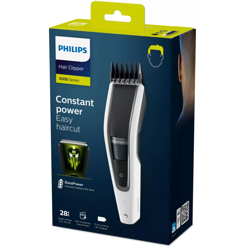 Philips 5000 sērijas HC5610/15 matu griešanas mašīna / bārdas trimmeris, melns, balts 28 Niķeļa-metāla hidrīds (NiMH)