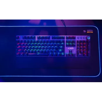 Vadu mehāniskā spēļu tastatūra IBOX AURORA K-4 — QWERTY, 108 taustiņi, regulējams LED fona apgaismojums, ūdensizturīga, USB, 1,6 m kabelis