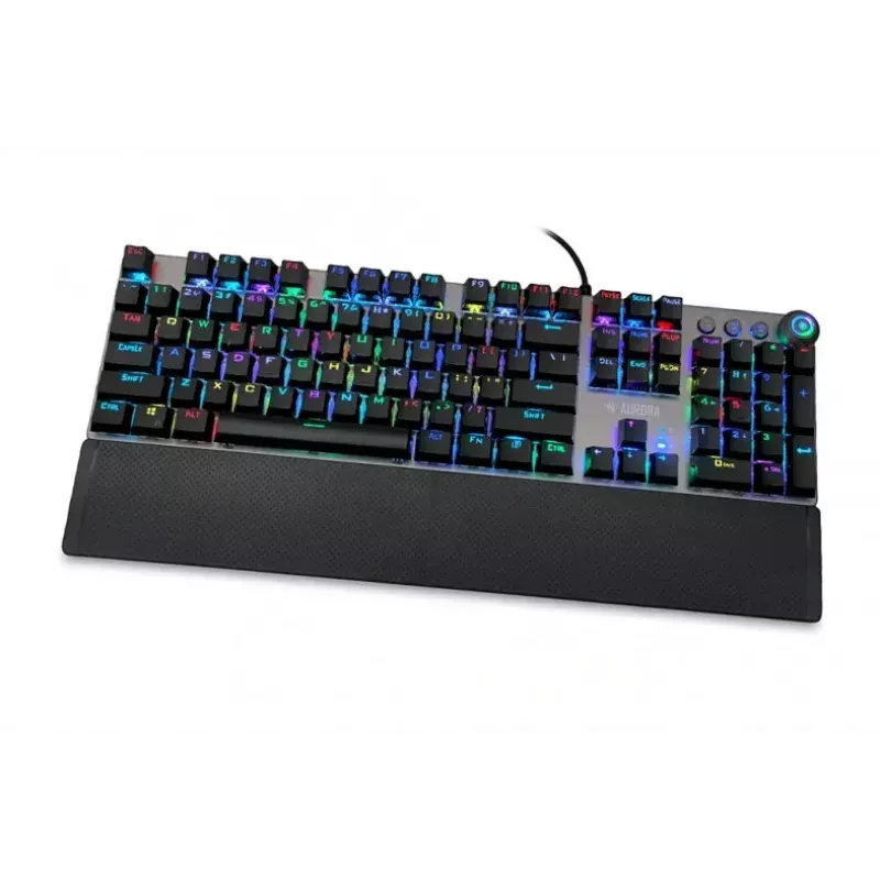 Vadu mehāniskā spēļu tastatūra IBOX AURORA K-4 — QWERTY, 108 taustiņi, regulējams LED fona apgaismojums, ūdensizturīga, USB, 1,6 m kabelis