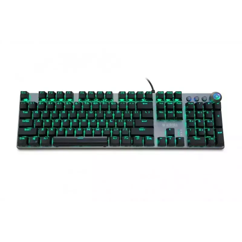Vadu mehāniskā spēļu tastatūra IBOX AURORA K-4 — QWERTY, 108 taustiņi, regulējams LED fona apgaismojums, ūdensizturīga, USB, 1,6 m kabelis